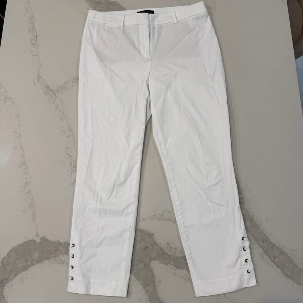 Talbots Slim Straight Lace Up Ankle Chino Pants Womens 4 White Preppy Minimalist